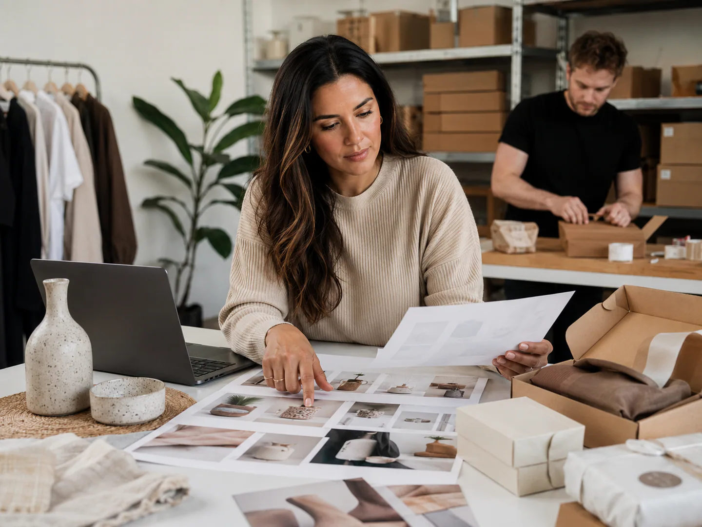 Owner reviewing processes and administrative tasks