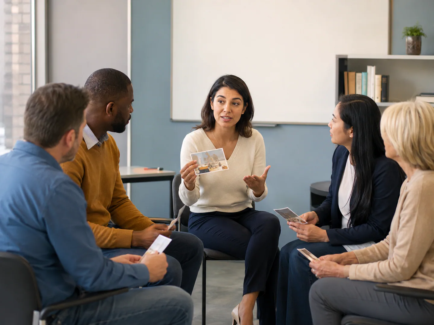 Language instructor explaining an activity to adult learners
