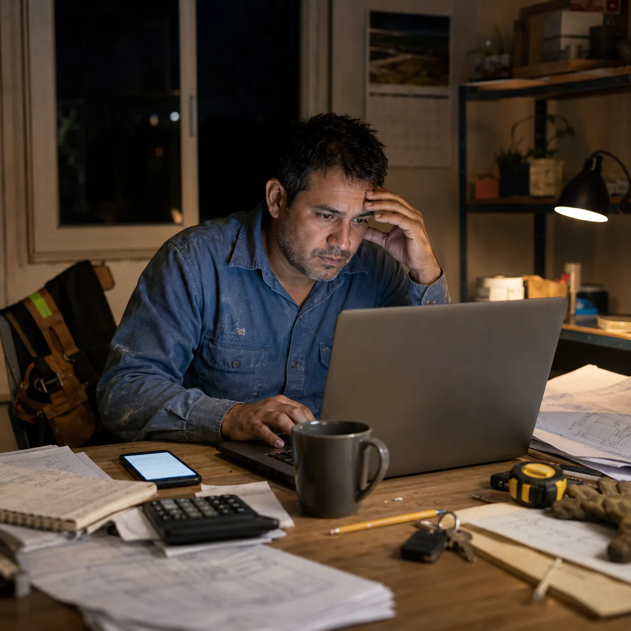 Contractor completing administrative work