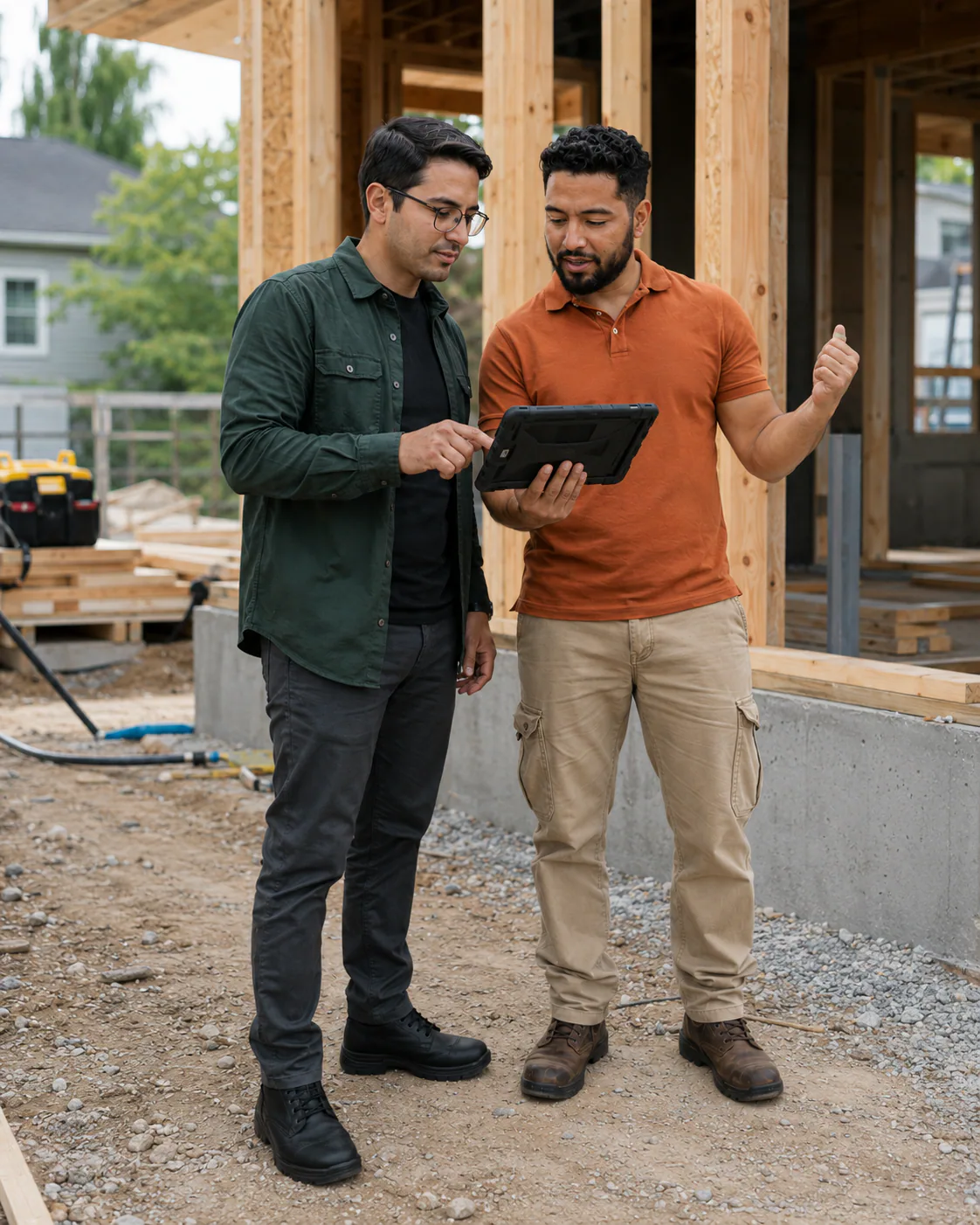 Dale Works testing a custom field application with a contractor at an active job site