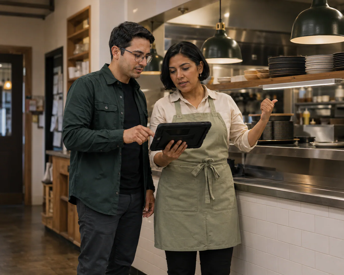 Dale Works testing a custom operations application with a restaurant manager